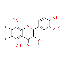 ChemSpider 2D Image | 5,6,7-Trihydroxy-2-(4-hydroxy-3-methoxyphenyl)-3,8-dimethoxy-4H-chromen-4-one | C18H16O9