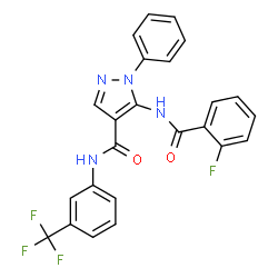 ChemSpider 2D Image | 5-[(2-Fluorobenzoyl)amino]-1-phenyl-N-[3-(trifluoromethyl)phenyl]-1H-pyrazole-4-carboxamide | C24H16F4N4O2