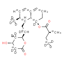 ChemSpider 2D Image | (1S,7S,8S,8aR)-8-[(2R)-2-[(2R,4R)-4-Hydroxy-6-oxo(3,5-~13~C_2_,3,3,5,5-~2~H_4_)tetrahydro-2H-pyran-2-yl](2-~13~C,2-~2~H_1_)ethyl]-7-(~13~C,~2~H_3_)methyl(1,3,4a,6,8-~13~C_5_,1-~2~H)-1,2,3,7,8,8a-hexah
ydro-1-naphthalenyl (2S)-2-(~13~C)methyl(4-~13~C,4,4,4-~2~H_3_)butanoate | C1213C11H22D12O5