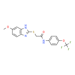 ChemSpider 2D Image | acetamide, 2-[(5-methoxy-1H-benzimidazol-2-yl)thio]-N-[4-(trifluoromethoxy)phenyl]- | C17H14F3N3O3S