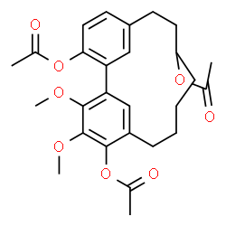 ChemSpider 2D Image | 16,17-Dimethoxytricyclo[12.3.1.1~2,6~]nonadeca-1(18),2(19),3,5,14,16-hexaene-3,9,15-triyl triacetate | C27H32O8