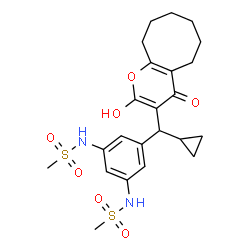 ChemSpider 2D Image | N,N'-{5-[Cyclopropyl(2-hydroxy-4-oxo-5,6,7,8,9,10-hexahydro-4H-cycloocta[b]pyran-3-yl)methyl]-1,3-phenylene}dimethanesulfonamide | C23H30N2O7S2