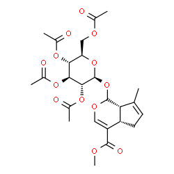 ChemSpider 2D Image | Methyl (4aS,7aS)-7-methyl-1-[(2,3,4,6-tetra-O-acetyl-beta-D-glucopyranosyl)oxy]-1,4a,5,7a-tetrahydrocyclopenta[c]pyran-4-carboxylate | C25H32O13