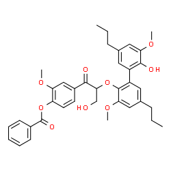 ChemSpider 2D Image | 4-{3-Hydroxy-2-[(2'-hydroxy-3,3'-dimethoxy-5,5'-dipropyl-2-biphenylyl)oxy]propanoyl}-2-methoxyphenyl benzoate | C37H40O9