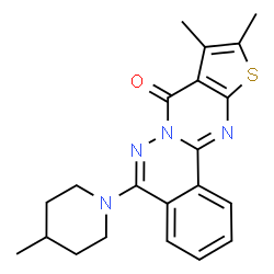 ChemSpider 2D Image | 9,10-Dimethyl-5-(4-methyl-1-piperidinyl)-8H-thieno[2',3':4,5]pyrimido[2,1-a]phthalazin-8-one | C21H22N4OS