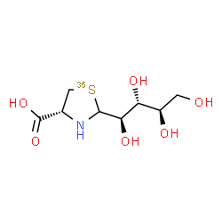 ChemSpider 2D Image | (4R)-2-[(1R,2R,3R)-1,2,3,4-Tetrahydroxybutyl](~35~S)-1,3-thiazolidine-4-carboxylic acid | C8H15NO635S