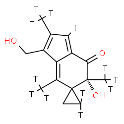 ChemSpider 2D Image | (6'R)-6'-Hydroxy-3'-(hydroxymethyl)-2',4',6'-tris[(~3~H_3_)methyl](1',2,2-~3~H_3_)spiro[cyclopropane-1,5'-inden]-7'(6'H)-one | C15H6T12O3