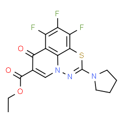 ChemSpider 2D Image | ethyl 8,9,10-trifluoro-7-oxo-2-pyrrolidin-1-yl-7H-[1,3,4]thiadiazino[6,5,4-ij]quinoline-6-carboxylate | C17H14F3N3O3S