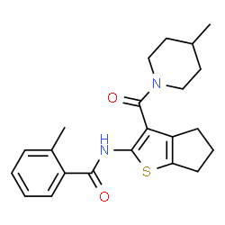 ChemSpider 2D Image | 2-Methyl-N-{3-[(4-methyl-1-piperidinyl)carbonyl]-5,6-dihydro-4H-cyclopenta[b]thiophen-2-yl}benzamide | C22H26N2O2S