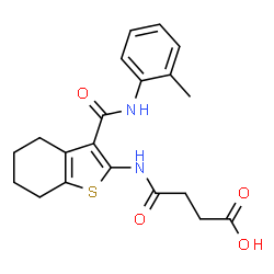 ChemSpider 2D Image | 4-({3-[(2-Methylphenyl)carbamoyl]-4,5,6,7-tetrahydro-1-benzothiophen-2-yl}amino)-4-oxobutanoic acid | C20H22N2O4S