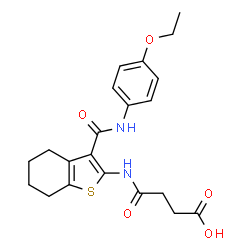 ChemSpider 2D Image | 4-({3-[(4-Ethoxyphenyl)carbamoyl]-4,5,6,7-tetrahydro-1-benzothiophen-2-yl}amino)-4-oxobutanoic acid | C21H24N2O5S