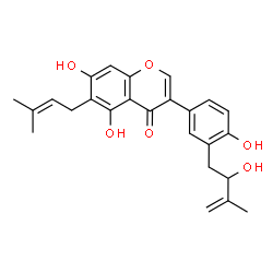 ChemSpider 2D Image | 5,7-Dihydroxy-3-[4-hydroxy-3-(2-hydroxy-3-methyl-3-buten-1-yl)phenyl]-6-(3-methyl-2-buten-1-yl)-4H-chromen-4-one | C25H26O6