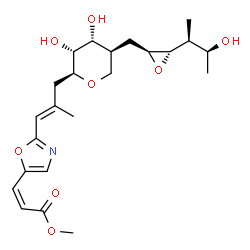 ChemSpider 2D Image | Methyl (2Z)-3-(2-{(1E)-3-[(2S,3R,4R,5S)-3,4-dihydroxy-5-({(2S,3S)-3-[(2S,3S)-3-hydroxy-2-butanyl]-2-oxiranyl}methyl)tetrahydro-2H-pyran-2-yl]-2-methyl-1-propen-1-yl}-1,3-oxazol-5-yl)acrylate (non-pref
erred name) | C23H33NO8