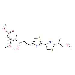 ChemSpider 2D Image | Methyl (2E,6E)-3,5-dimethoxy-7-[2'-(1-methoxy-2-propanyl)-4',5'-dihydro-2,4'-bi-1,3-thiazol-4-yl]-4-methyl-2,6-heptadienoate | C21H30N2O5S2