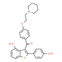 ChemSpider 2D Image | [4-Hydroxy-2-(4-hydroxyphenyl)-1-benzothiophen-3-yl]{4-[2-(1-piperidinyl)ethoxy]phenyl}methanone | C28H27NO4S