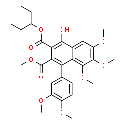 ChemSpider 2D Image | 3-Methyl 2-(3-pentanyl) 4-(3,4-dimethoxyphenyl)-1-hydroxy-5,6,7-trimethoxy-2,3-naphthalenedicarboxylate | C29H34O10