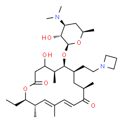 ChemSpider 2D Image | (5S,6S,7R,9R,11E,13E,15S,16R)-7-[2-(1-Azetidinyl)ethyl]-16-ethyl-4-hydroxy-5,9,13,15-tetramethyl-2,10-dioxooxacyclohexadeca-11,13-dien-6-yl 3,4,6-trideoxy-3-(dimethylamino)-beta-D-xylo-hexopyranoside | C34H58N2O7