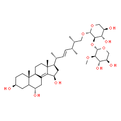 ChemSpider 2D Image | (3beta,6alpha,15beta,22E,24R,25S)-3,6,15-Trihydroxyergosta-8(14),22-dien-26-yl 2-O-(2-O-methyl-beta-D-xylopyranosyl)-beta-D-xylopyranoside | C39H64O12