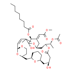 ChemSpider 2D Image | (1R,3S,7S,11S,12S,13E,15S,17R,21R,23S)-17-[(1R)-1-Acetoxyethyl]-11,21-dihydroxy-13-(2-methoxy-2-oxoethylidene)-10,10-dimethyl-19-oxo-6,18,27,28,29-pentaoxatetracyclo[21.3.1.1~3,7~.1~11,15~]nonacos-8-e
n-12-yl octanoate | C41H64O14