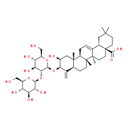 ChemSpider 2D Image | (4aS,6aS,6bR,8aR,10R,11S,12aR,12bR,14bS)-10-{[2-O-(beta-D-Glucopyranosyl)-beta-D-glucopyranosyl]oxy}-11-hydroxy-2,2,6a,6b,12a-pentamethyl-9-methylene-1,3,4,5,6,6a,6b,7,8,8a,9,10,11,12,12a,12b,13,14b-o
ctadecahydro-4a(2H)-picenecarboxylic acid | C41H64O14