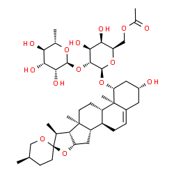 ChemSpider 2D Image | (1beta,3beta,25R)-3-Hydroxyspirost-5-en-1-yl 6-O-acetyl-2-O-(6-deoxy-alpha-L-mannopyranosyl)-beta-D-galactopyranoside | C41H64O14