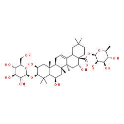 ChemSpider 2D Image | 6-Deoxy-1-O-[(2beta,3beta,5xi,6beta,16alpha,18xi)-3-(beta-D-glucopyranosyloxy)-2,6,16-trihydroxy-28-oxoolean-12-en-28-yl]-beta-L-mannopyranose | C42H68O15