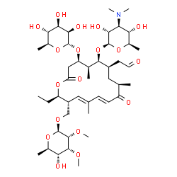 ChemSpider 2D Image | [(2R,3R,4E,6E,9R,11R,12S,13S,14R)-14-[(6-Deoxy-alpha-L-mannopyranosyl)oxy]-12-{[3,6-dideoxy-3-(dimethylamino)-beta-D-glucopyranosyl]oxy}-2-ethyl-5,9,13-trimethyl-8,16-dioxo-11-(2-oxoethyl)oxacyclohexa
deca-4,6-dien-3-yl]methyl 6-deoxy-2,3-di-O-methyl-beta-D-allopyranoside | C45H75NO18