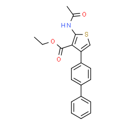 ChemSpider 2D Image | Ethyl 2-acetamido-4-(4-biphenylyl)-3-thiophenecarboxylate | C21H19NO3S