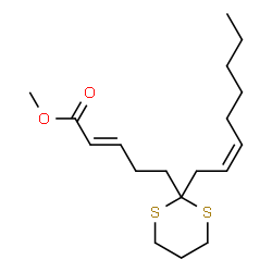 ChemSpider 2D Image | Methyl (2E)-5-{2-[(2Z)-2-octen-1-yl]-1,3-dithian-2-yl}-2-pentenoate | C18H30O2S2