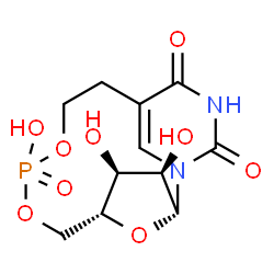 ChemSpider 2D Image | (2R,3R,4S,5R)-3,4,8-Trihydroxy-7,9,17-trioxa-1,14-diaza-8-phosphatricyclo[10.3.1.1~2,5~]heptadec-12(16)-ene-13,15-dione 8-oxide | C11H15N2O9P