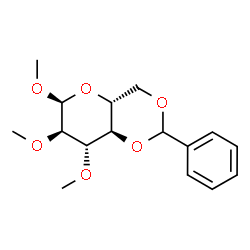 ChemSpider 2D Image | Methyl 4,6-O-benzylidene-2,3-di-O-methyl-alpha-D-glucopyranoside | C16H22O6
