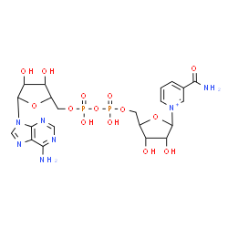 ChemSpider 2D Image | [5-(6-aminopurin-9-yl)-3,4-dihydroxy-tetrahydrofuran-2-yl]methyl [[5-(3-carbamoylpyridin-1-ium-1-yl)-3,4-dihydroxy-tetrahydrofuran-2-yl]methoxy-hydroxy-phosphoryl] hydrogen phosphate | C21H28N7O14P2