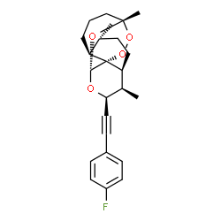 ChemSpider 2D Image | (1S,5S,6R,9S,10R,11S,13R,14R)-11-[(4-Fluorophenyl)ethynyl]-1,6,10-trimethyl-12,15,16,17-tetraoxatetracyclo[11.3.1.0~5,14~.0~9,14~]heptadecane | C24H29FO4
