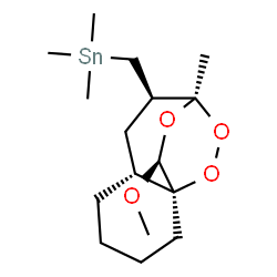 ChemSpider 2D Image | {[(1S,6R,8R,9R,12S)-12-Methoxy-9-methyl-10,11,13-trioxatricyclo[7.2.2.0~1,6~]tridec-8-yl]methyl}(trimethyl)stannane | C16H30O4Sn