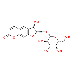 ChemSpider 2D Image | 2-[(2S,3R)-3-Hydroxy-7-oxo-2,3-dihydro-7H-furo[3,2-g]chromen-2-yl]-2-propanyl beta-D-glucopyranoside | C20H24O10