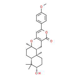 ChemSpider 2D Image | (3S,4aR,6aR,12aR,12bS)-3-Hydroxy-9-(4-methoxyphenyl)-4,4,6a,12b-tetramethyl-1,3,4,4a,5,6,6a,12,12a,12b-decahydro-2H,11H-benzo[f]pyrano[4,3-b]chromen-11-one | C27H34O5