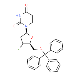 ChemSpider 2D Image | 1-(2,3-Dideoxy-3-fluoro-5-O-trityl-beta-L-erythro-pentofuranosyl)-2,4(1H,3H)-pyrimidinedione | C28H25FN2O4