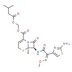 ChemSpider 2D Image | [(3-Methylbutanoyl)oxy]methyl (6R,7R)-7-{[(2Z)-2-(2-amino-1,3-thiazol-4-yl)-2-(methoxyimino)acetyl]amino}-6-methyl-8-oxo-5-thia-1-azabicyclo[4.2.0]oct-2-ene-2-carboxylate | C20H25N5O7S2