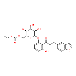 ChemSpider 2D Image | 2-[3-(1-Benzofuran-5-yl)propanoyl]-3-hydroxyphenyl 6-O-(ethoxycarbonyl)-beta-D-glucopyranoside | C26H28O11