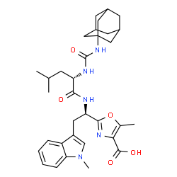 ChemSpider 2D Image | 2-[(1R)-1-{[N-(Adamantan-1-ylcarbamoyl)-L-leucyl]amino}-2-(1-methyl-1H-indol-3-yl)ethyl]-5-methyl-1,3-oxazole-4-carboxylic acid | C33H43N5O5