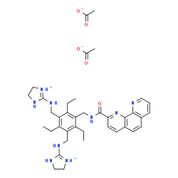 ChemSpider 2D Image | 2,2'-[(2,4,6-Triethyl-5-{[(1,10-phenanthrolin-2-ylcarbonyl)amino]methyl}-1,3-phenylene)bis(methyleneimino)]bis-4,5-dihydro-1H-imidazol-3-ium diacetate | C38H49N9O5