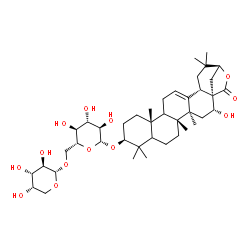 ChemSpider 2D Image | (3beta,5xi,9xi,16alpha,21beta)-16-Hydroxy-28-oxo-21,28-epoxyolean-12-en-3-yl 6-O-alpha-L-arabinopyranosyl-beta-D-glucopyranoside | C41H64O13