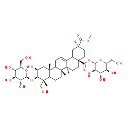 ChemSpider 2D Image | 1-O-[(2beta,3beta,5xi,9xi,18xi)-3-(beta-D-Glucopyranosyloxy)-2,23-dihydroxy-30-methoxy-28,30-dioxoolean-12-en-28-yl]-beta-D-glucopyranose | C43H68O17