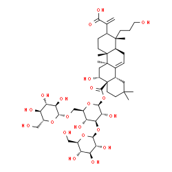 ChemSpider 2D Image | beta-D-Glucopyranosyl-(1->3)-[beta-D-glucopyranosyl-(1->6)]-1-O-{[(1R,4aR,4bS,6R,6aR,10aS,12aR)-2-(1-carboxyvinyl)-6-hydroxy-1-(3-hydroxypropyl)-1,4a,4b,9,9-pentamethyl-1,3,4,4a,4b,5,6,7,8,9,10,10a,12
,12a-tetradecahydro-6a(2H)-chrysenyl]carbonyl}-beta-D-glucopyranose | C48H76O21