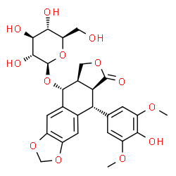 ChemSpider 2D Image | (5R,5aS,8aR,9R)-5-(4-hydroxy-3,5-dimethoxy-phenyl)-9-[(2R,3R,4S,5S,6R)-3,4,5-trihydroxy-6-(hydroxymethyl)tetrahydropyran-2-yl]oxy-5a,8,8a,9-tetrahydro-5H-isobenzofurano[6,5-f][1,3]benzodioxol-6-one | C27H30O13