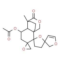 ChemSpider 2D Image | 7''-Methyl-8''-oxo-3',4'-dihydrotrispiro[furan-3,2'-furan-5',2''-[9]oxatricyclo[5.3.3.0~1,6~]tridecane-3'',2'''-oxiran]-5''-yl acetate | C22H28O7