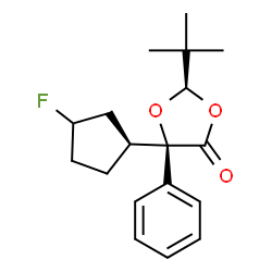 ChemSpider 2D Image | (2R,5R)-5-[(1S)-3-Fluorocyclopentyl]-2-(2-methyl-2-propanyl)-5-phenyl-1,3-dioxolan-4-one | C18H23FO3