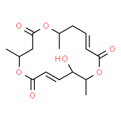 ChemSpider 2D Image | (7E,13E)-9-Hydroxy-4,10,16-trimethyl-1,5,11-trioxacyclohexadeca-7,13-diene-2,6,12-trione | C16H22O7
