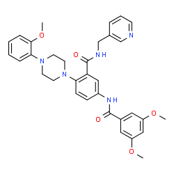 ChemSpider 2D Image | 5-[(3,5-Dimethoxybenzoyl)amino]-2-[4-(2-methoxyphenyl)-1-piperazinyl]-N-(3-pyridinylmethyl)benzamide | C33H35N5O5