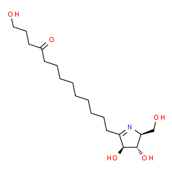 ChemSpider 2D Image | 13-[(2S,3S,4S)-3,4-Dihydroxy-2-(hydroxymethyl)-3,4-dihydro-2H-pyrrol-5-yl]-1-hydroxy-4-tridecanone | C18H33NO5